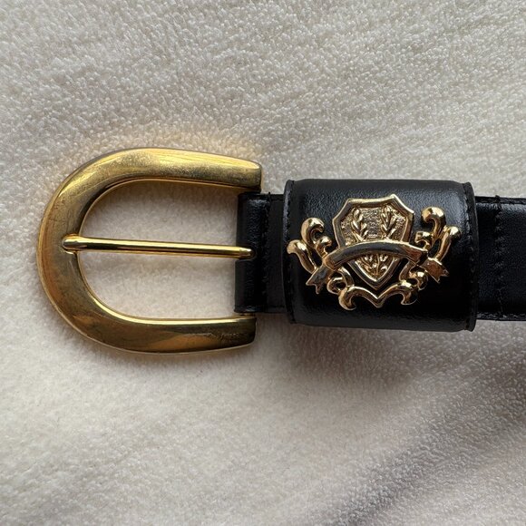 Cipriani Gold Crest Black Leather Belt - Picture 1 of 12